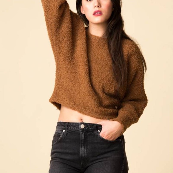 Vince Brown Teddy Cropped Boatneck Ginger Sweater Women's Large Wool Cashmere - Picture 1 of 16